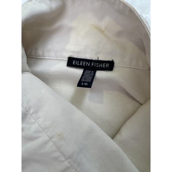 Eileen Fisher Boxy linen blend collared jacket neutral button front beige large - Picture 11 of 12